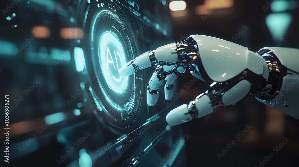 Poster ai robot hand interacting with interface