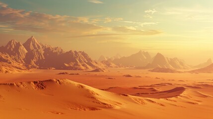 Naklejka premium Desert landscape, vast sands and distant mountains