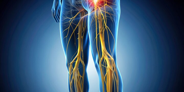 Sciatic nerve compression causing leg pain and decreased circulation, sciatica