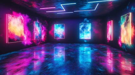 Futuristic Neon Room with Vibrant Paint Effects