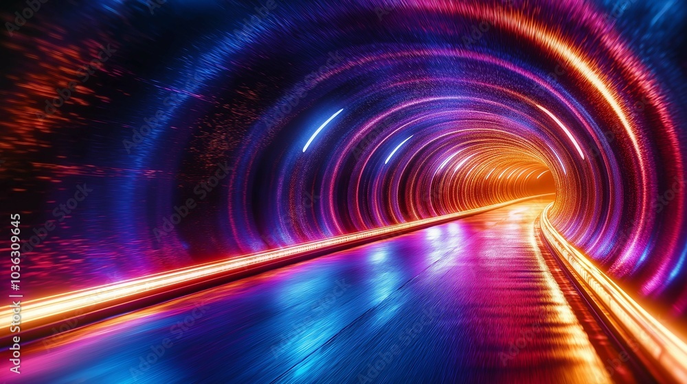 Poster abstract glowing tunnel with time loops