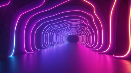 Naklejka premium Abstract Neon Tunnel with Flowing Lights
