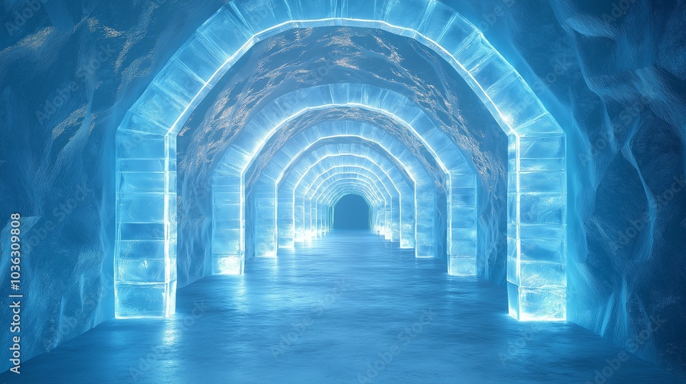 Poster abstract neon tunnel with ice patterns