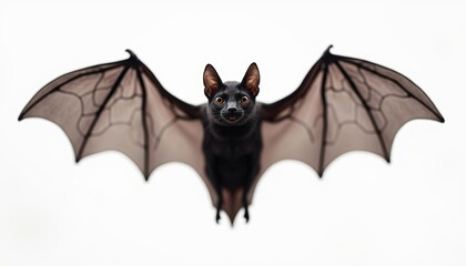  Bat with striking eyes and wings spread wide