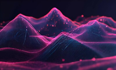 
A dark mountain range made of glowing data points and lines, representing the vastness of Big Tech's financial and digital success - Powered by Adobe
