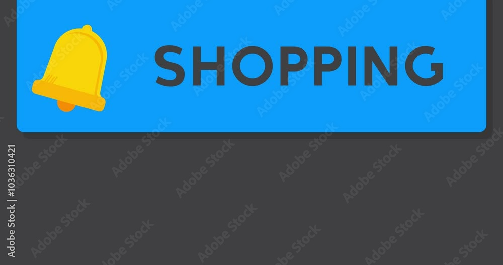 Poster shopping text on notification bubble from portable information device screen. mobile app message, co