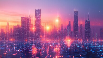 Fototapeta premium Futuristic Cityscape with Vibrant Light Effects