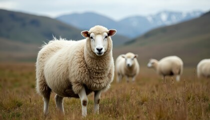  Peaceful pastoral scene with sheep in a mountainous field