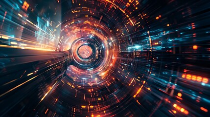 A vibrant, abstract digital tunnel of light and motion, symbolizing speed and technology.