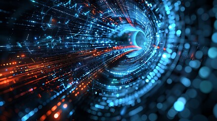 A vibrant digital tunnel representing data flow and technology.