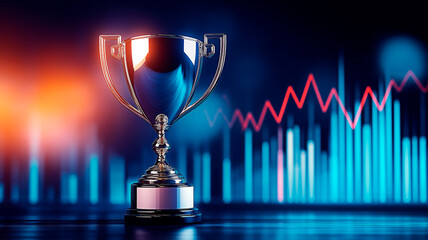 Trophy symbolizing financial success and market growth ans success. Award representing excellence in economic performance.