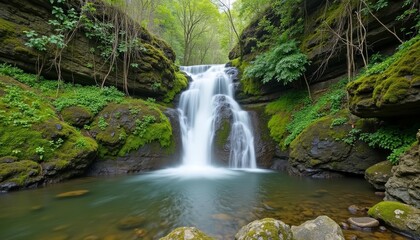  Natures serene beauty in a waterfalls embrace