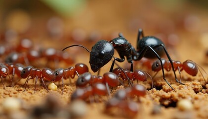  Ant colony in closeup showcasing their social structure and interaction
