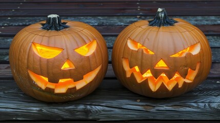 Fototapeta premium Glowing jack-o-lantern pumpkins for Halloween