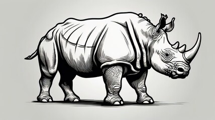 Fototapeta premium Stylized illustration of a rhinoceros in black and white.