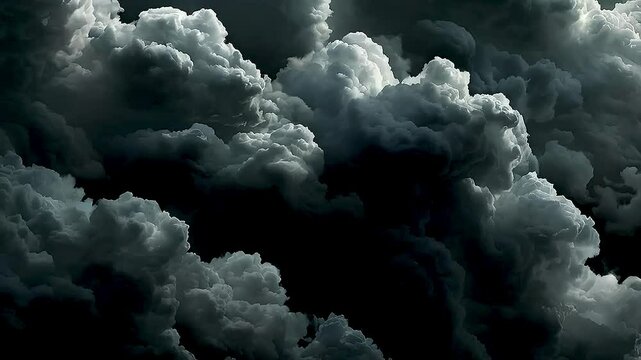 A dark sky  is filled with  large, billowing clouds .