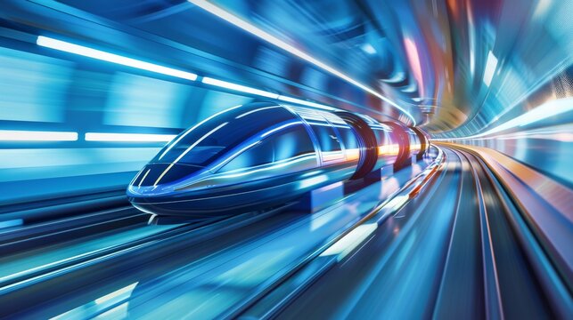 A futuristic hyperloop pod speeding through a vacuum tube in a high-tech cityscape, sci-fi setting with sleek buildings and advanced infrastructure, Futuristic style