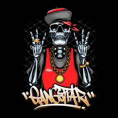 skull gangster with hiphop outfit