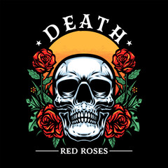 skull with red roses clothing design
