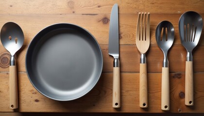  Elegant table setting with wooden handles and silverware
