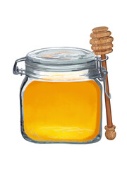 はちみつ（保存瓶）ラベルなし、ハニーディッパー付き