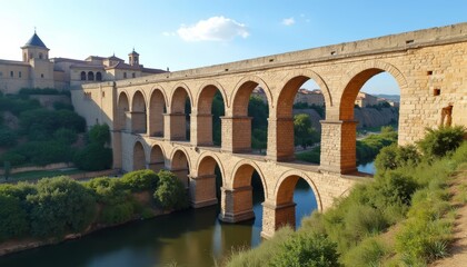 Fototapeta premium Elegant stone bridge over serene river
