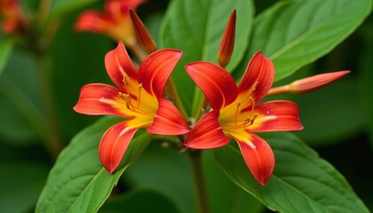 Naklejka premium Vibrant Red and Yellow Flower in Bloom