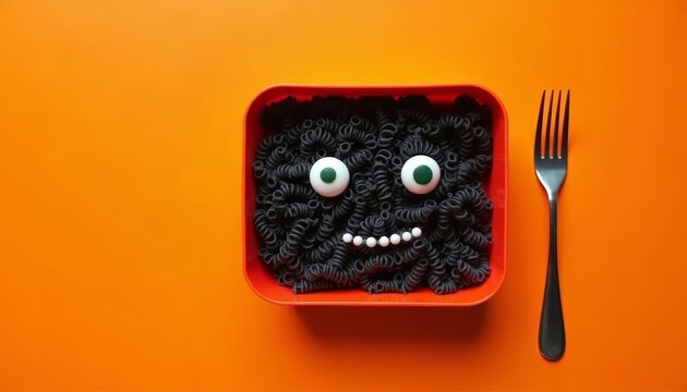  A playful pasta dish with a face ready to be enjoyed