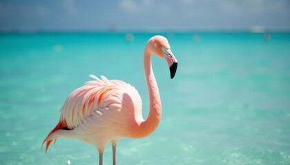  Pink Flamingo in Turquoise Waters