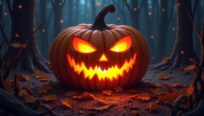 Obraz premium Eerie Halloween Pumpkin in the Woods