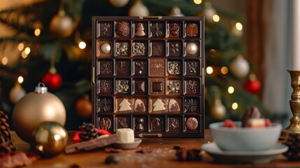 Festive chocolate Advent calendar with doors open to reveal small treats