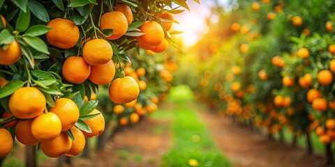 A symphony of sunshine, vibrant citrus fruits, and verdant foliage, captured in a captivating panorama of an orange orchard