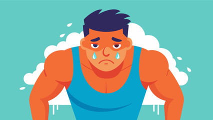 Obraz premium Sweat dripped from his forehead and his muscles burned as he pushed through another grueling workout never satisfied with his progress.. Vector illustration