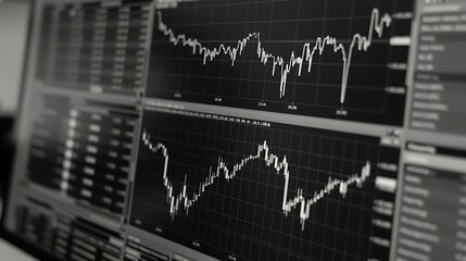 Obraz premium A close-up view of financial charts displaying stock market trends and data analysis.