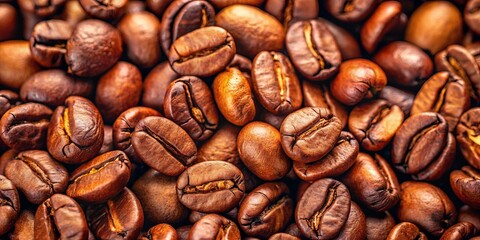 A close-up image revealing the intricate details of roasted coffee beans, showcasing their rich brown hues, deep creases, and a subtle sheen that reflects light.