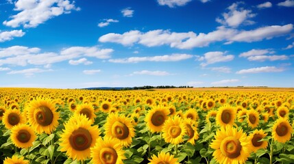 Obraz premium Vibrant Sunflower Field Under a Blue Sky