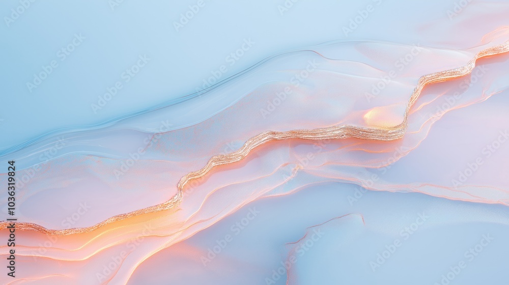 Aufkleber abstract digital art with smooth flowing waves in soft pastel colors of blue and peach. gentle gradi