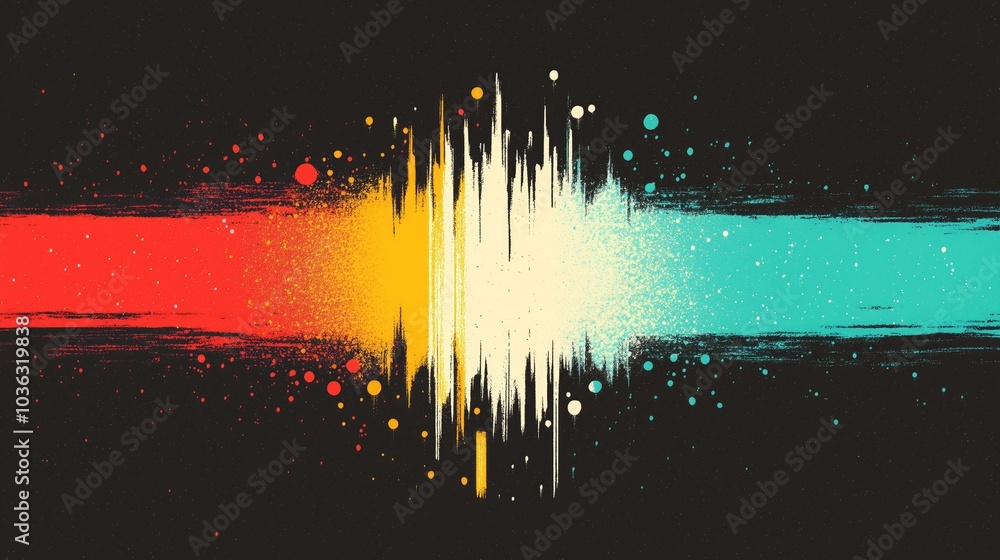Aufkleber abstract sound wave with vivid colors like red yellow and turquoise on dark background showcases dyn