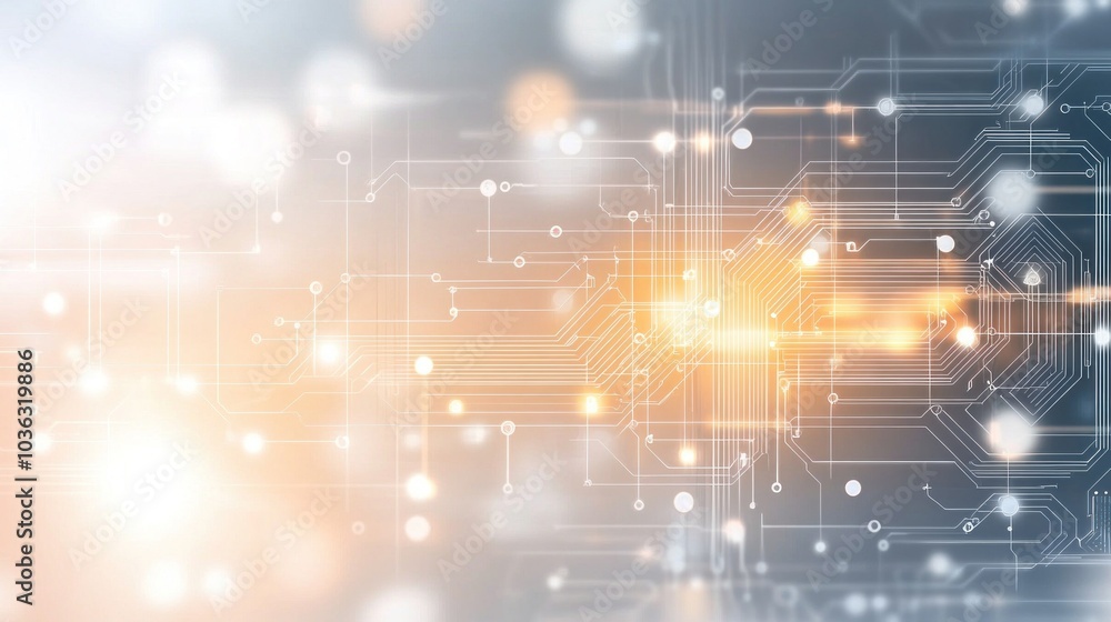 Poster Abstract digital background with glowing circuits and lights, representing technology and innovation.