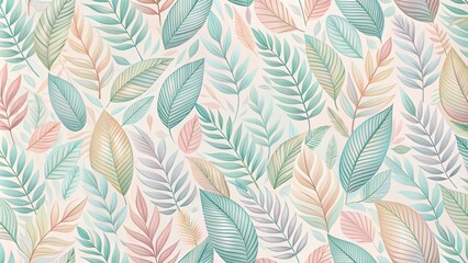 Fototapeta premium A delicate tapestry of pastel foliage, a symphony of soft greens, pinks, and browns, evokes a serene and calming atmosphere.