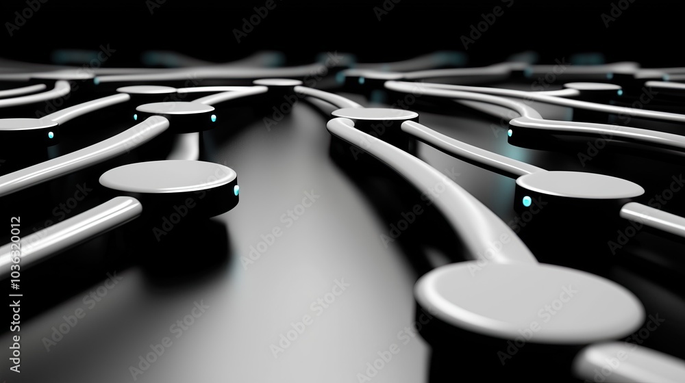 Aufkleber abstract network design with smooth white lines and glowing turquoise dots on a dark background crea