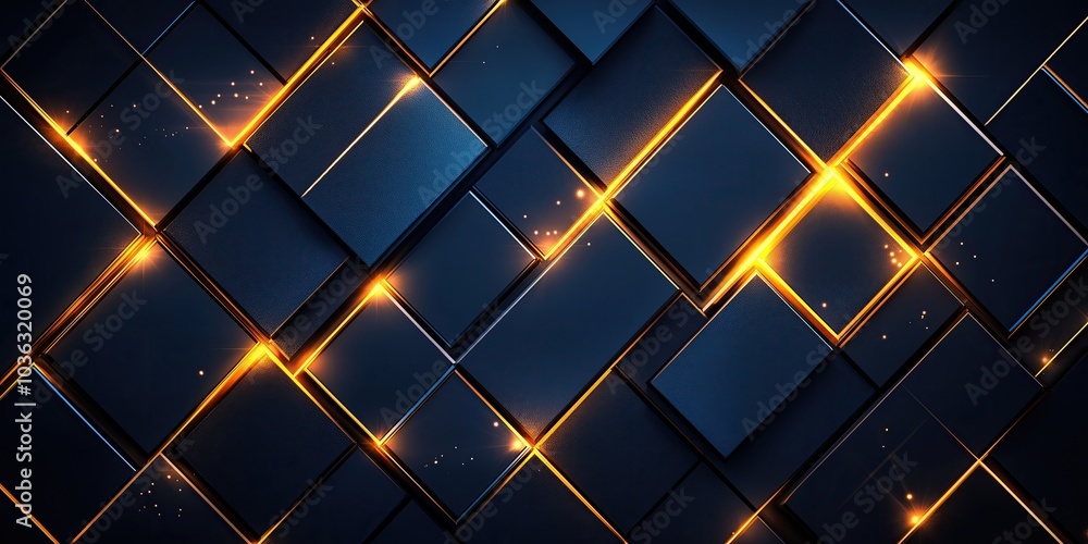 Poster modern abstract design featuring dark textured panels illuminated by glowing orange lines. the image
