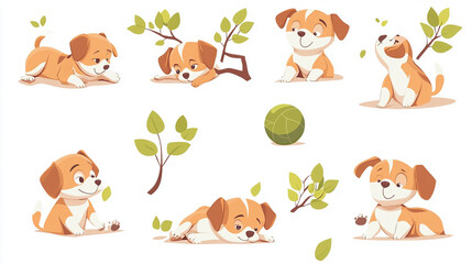Obraz premium Cute dog cartoon vector set.