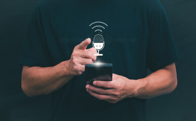 Information data search technology, search optimization, male hand using voice search, using the search bar function on your website, big data, automatic operation
