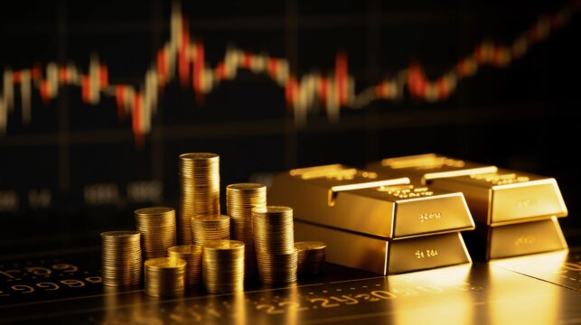 Gold and Currency on Stock Market Background