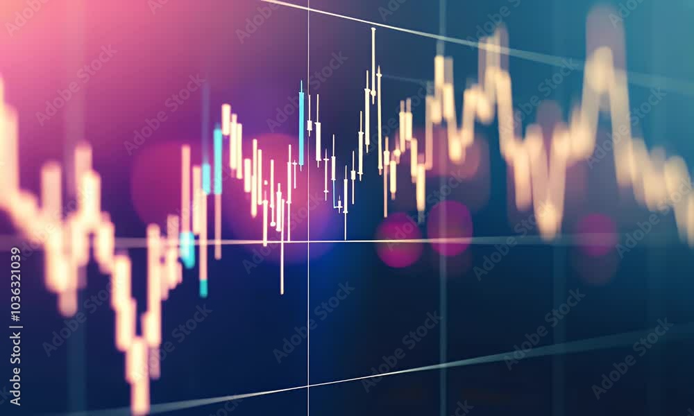 Poster a stock market graph with rising candlestick charts, representing an uptrending financial dashboard 