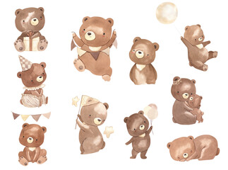 Watercolor bear. Woodland animal illustration for kids