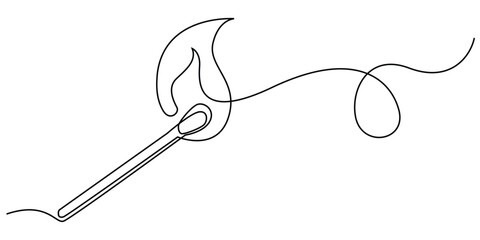one continuous line drawing of match sticks.one line drawing of burning wooden matches.single line illustration of match fire vector.isolated white background
