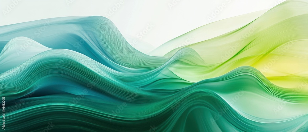 Poster abstract waves of color in green and blue tones create a serene and dynamic visual flow.