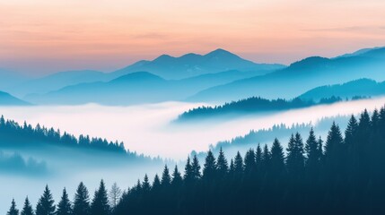 Obraz premium The mountains are covered in trees and the sky is a beautiful shade of blue